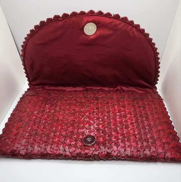 Woven Handmade Envelope Clutch Bag, Small, Maroon - Picture 2 of 4